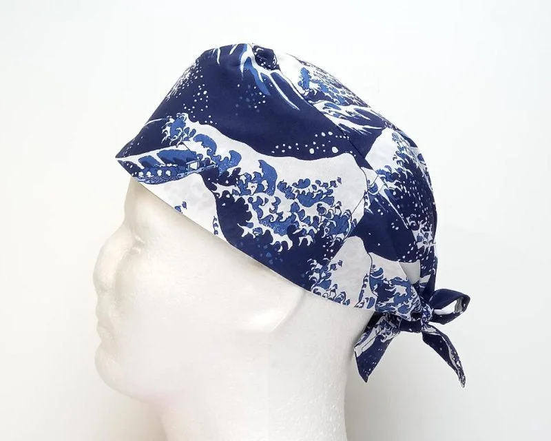 Hokusai Great Wave off Kanagawa Men's Tie Back Scrub Cap