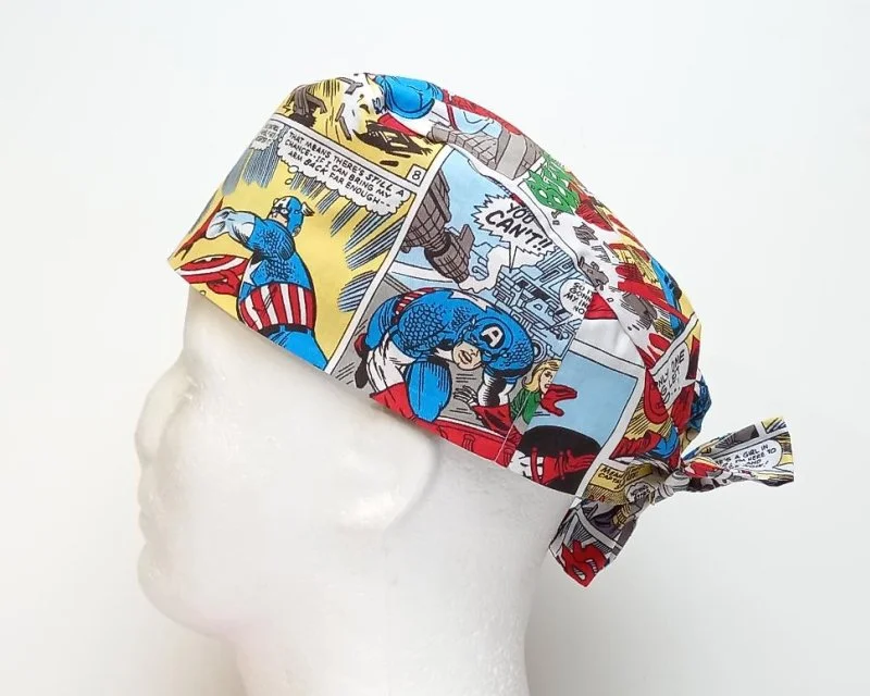 Captain America Comic Men's Tie Back Scrub Cap