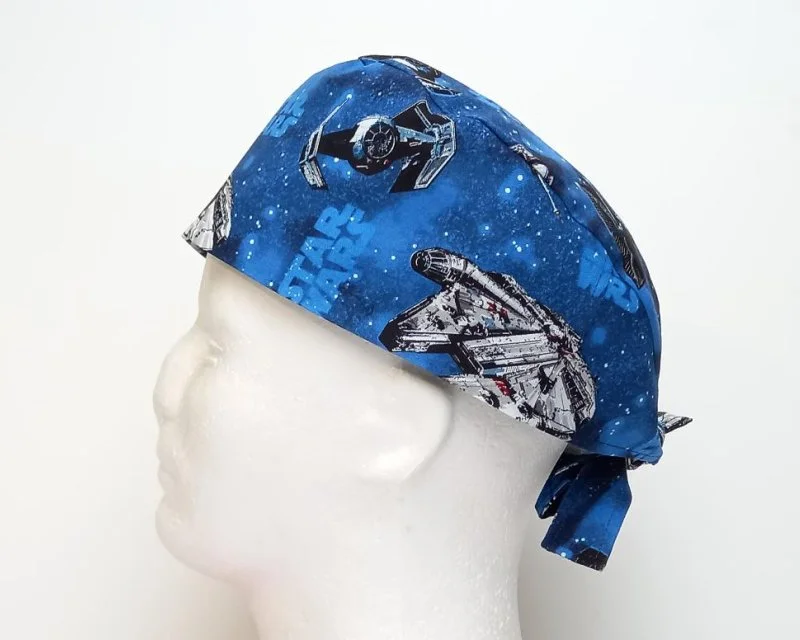 Blue Star Wars X Wing Millinium Falcon Men's Tie Back Scrub Cap