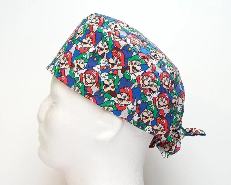 Super Mario Characters Packed Men's Tie Back Scrub Cap