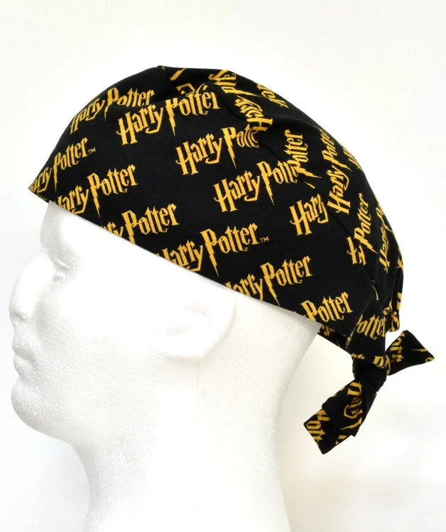 Harry Potter on Black Men's Tie Back Scrub Cap