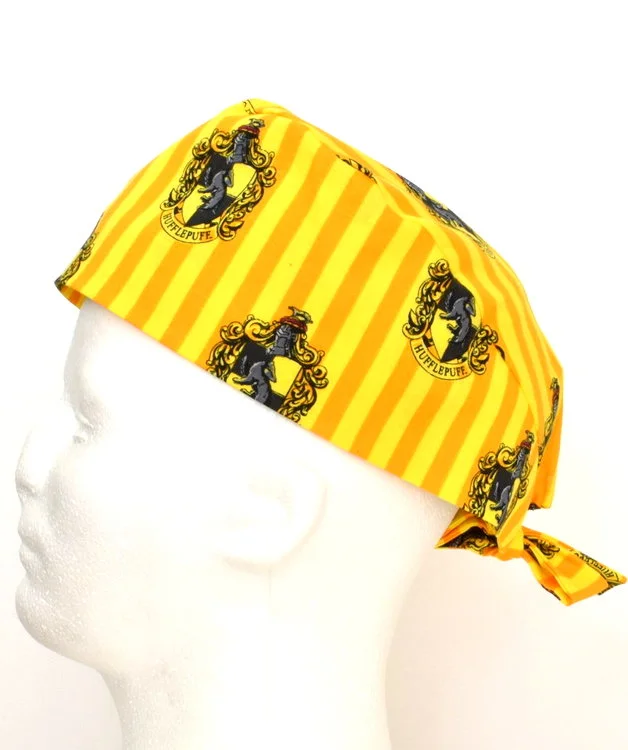 Hufflepuff Crest Stripes Men's Tie Back Scrub Cap