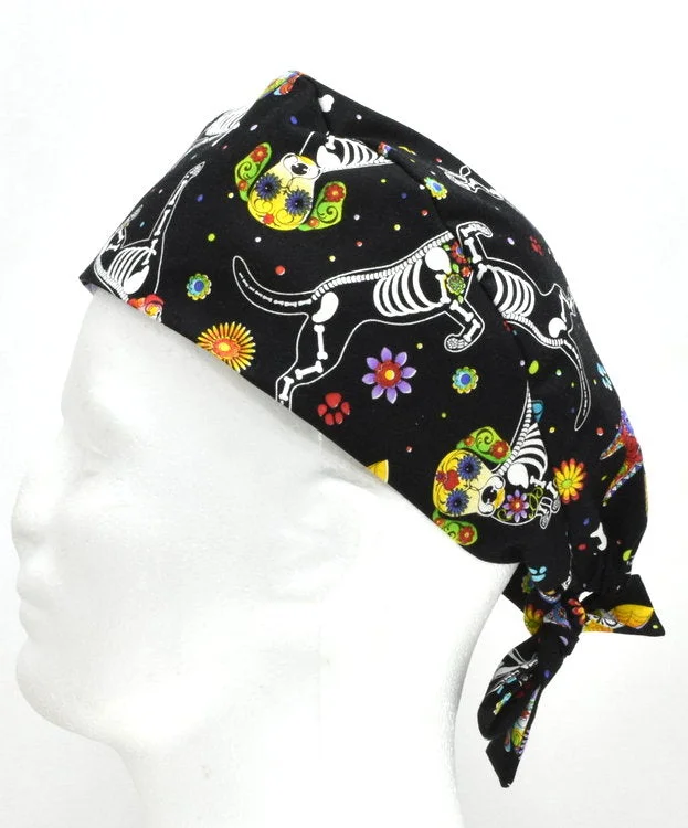 Pet Sugar Skull Men's Tie Back Scrub Cap