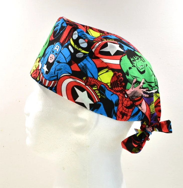 Marvels Superheroes Packed Men's Tie Back Scrub Cap