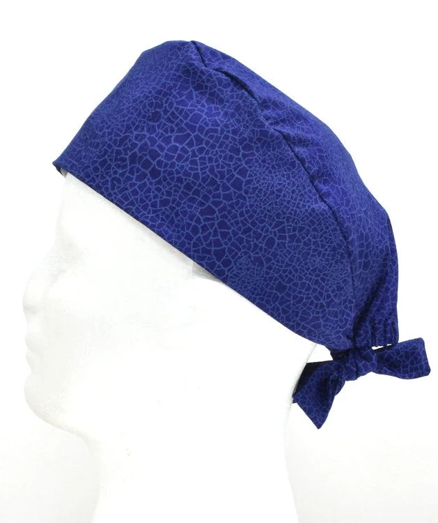 Crackle Blue Men's Tie Back Scrub Cap