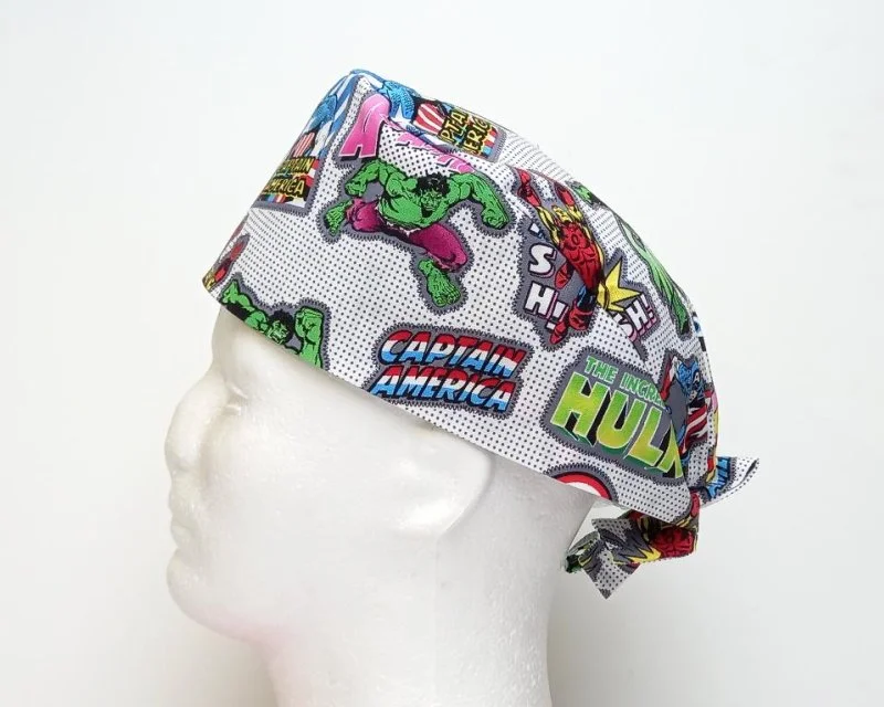 Marvel White Men's Tie Back Scrub Cap