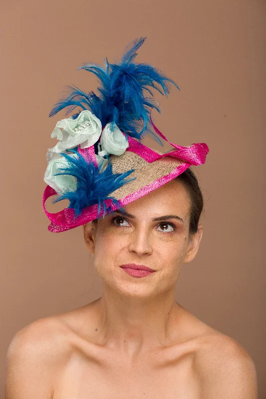 Pink Fascinator With Blue Pop (Ana)