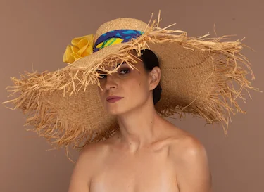 Yellow Tail- Natural straw sun hat with yellow abaca flower