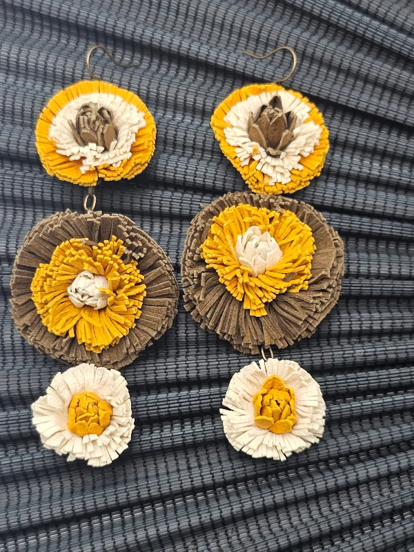 Beryl- Unique Leather Flowers Dangle Earrings