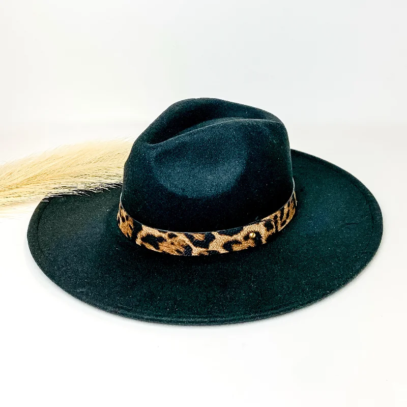 Best of Me Rancher Faux Felt Hat with Leopard Print Hat Band in Black