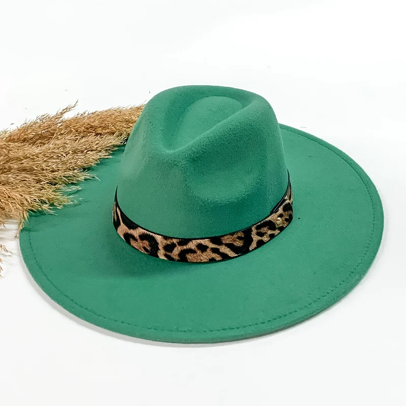 Best of Me Rancher Faux Felt Hat with Leopard Print Hat Band in Turquoise