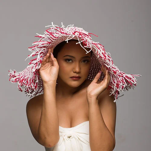 Fringe Sun Hat Chic Red And White (Betta)