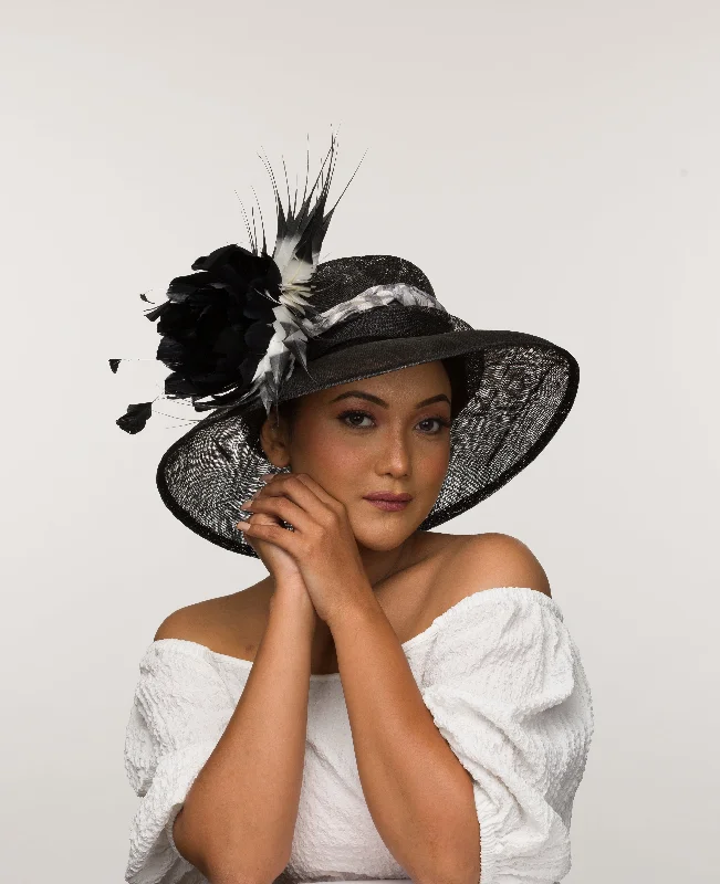 Dusk Aveline- black formal hat with feather flower