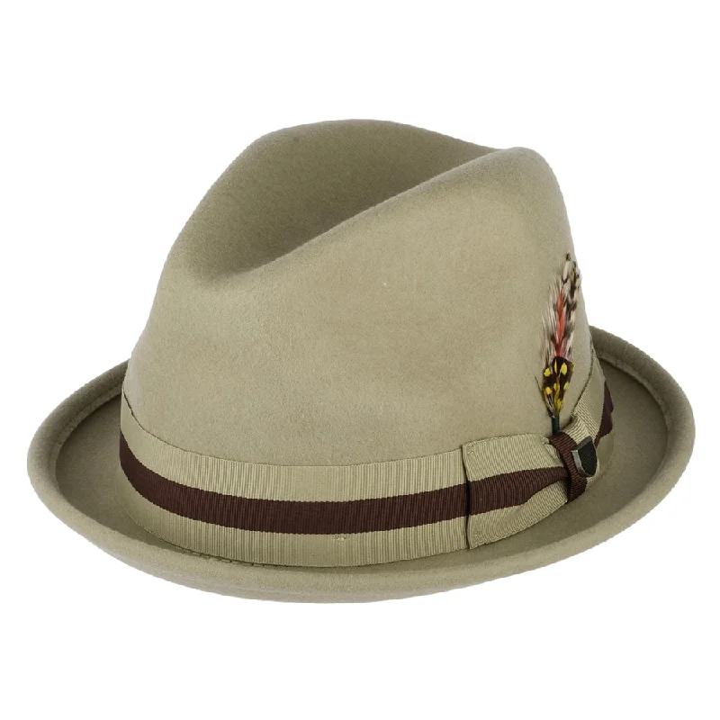 Brixton Hats Gain Wool Felt Trilby Hat with Striped Band - Sand-Brown