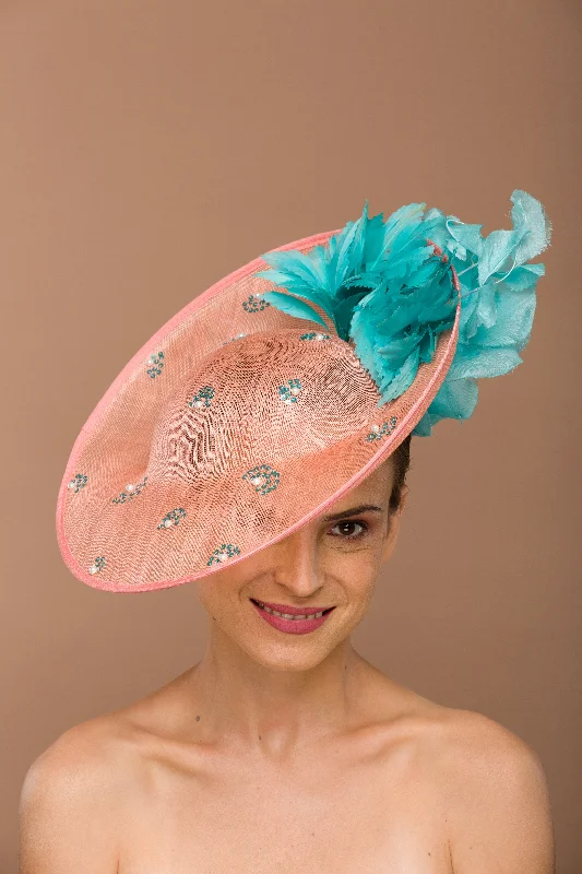 Embroidered Peach Fascinator (Chrstine)