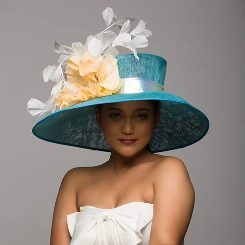 Top Derby Hat For Women Large With Floral Trims (Blue Elsa)