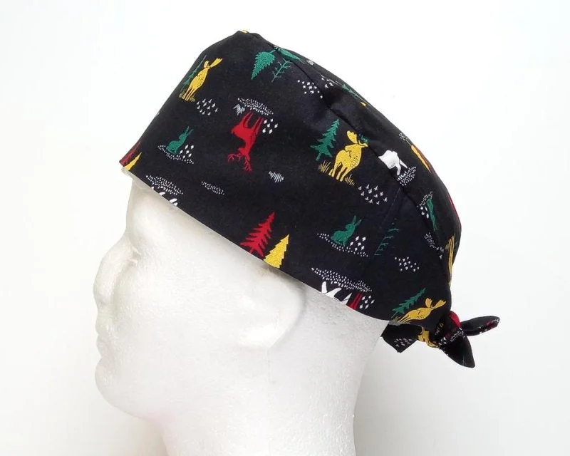 Christmas Moose Men's Tie Back Scrub Cap