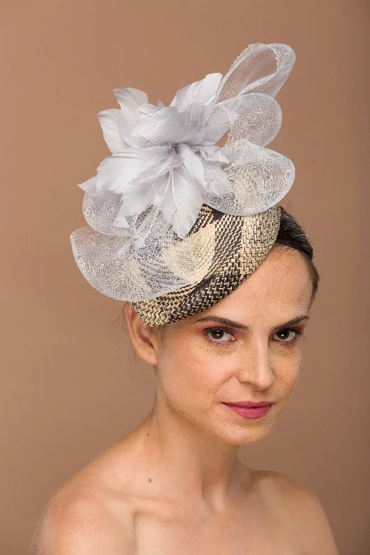 Charlotte- modern fascinator with grey feather flower statement piece