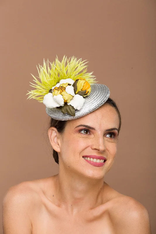 Silver Hat Fascinator With Faux Leather (Daria)