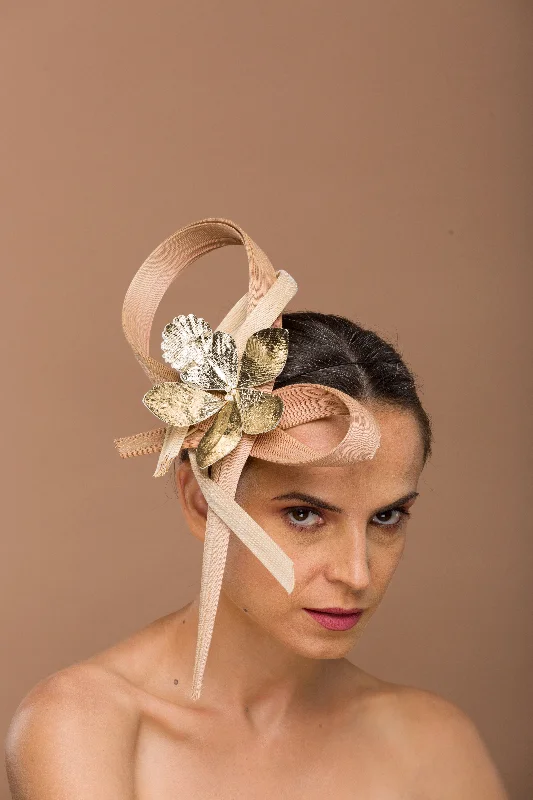 Sandra- dusky pink fascinator with golden flower