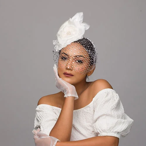 Peony- rhinestone veil with silk flower