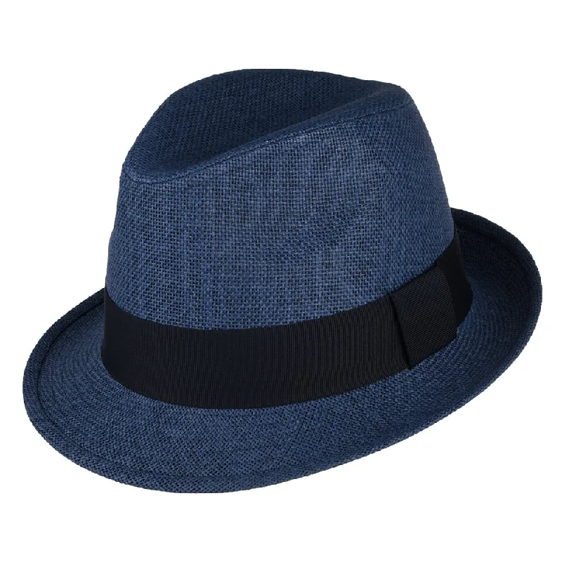 Failsworth Hats Toyo Straw Trilby Hat - Navy Blue