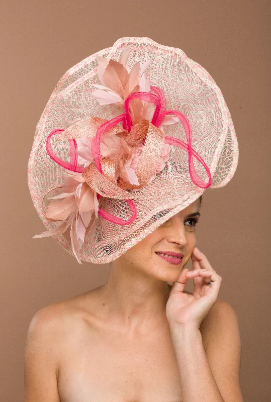 Pink Fascinator Beige Base Headwear (Freesia)