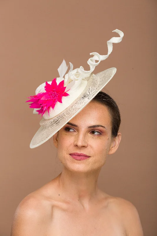 Boater Hat With Beige And Fuschia Play (Fuschia)