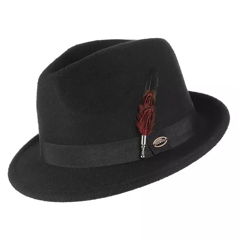 Gemvie Feather Black Trilby Hat