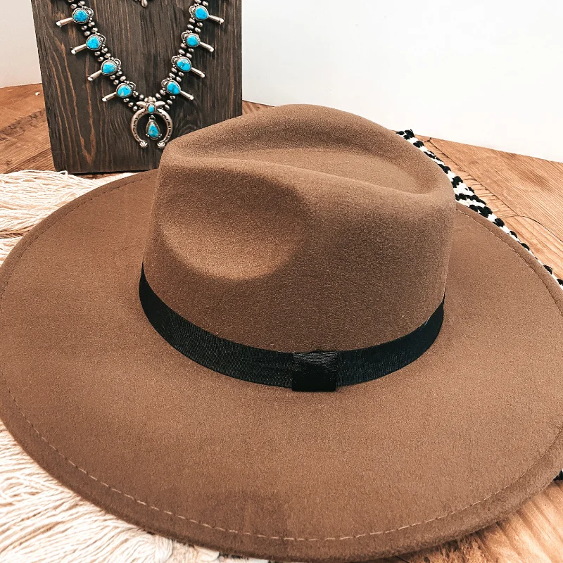 Gone for the Day Faux Felt Hat with Black Band in Chocolate Brown