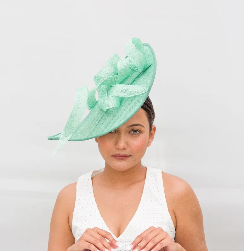 Tea Party Hat Green Fascinator with twirls (Turbillions)