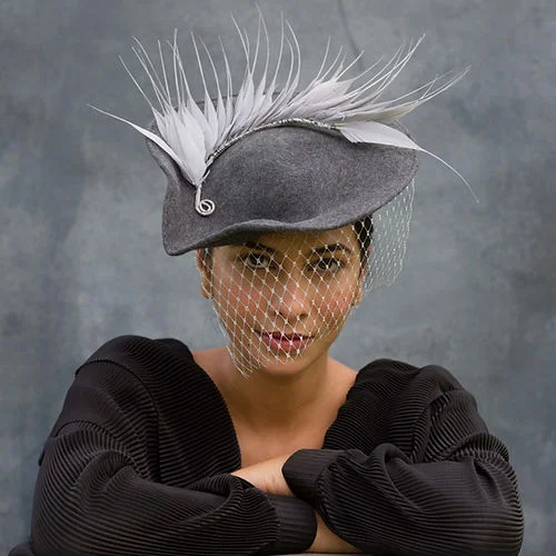 Grey Fascinator With Silver Veil (Jade)