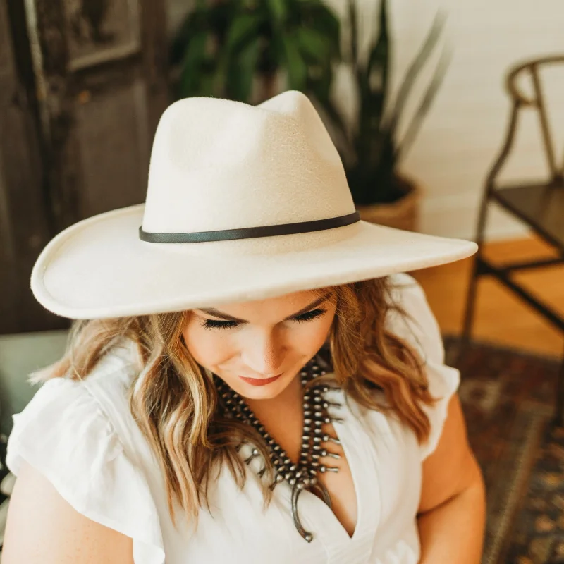 Headed West Faux Felt Rancher Hat with Black Band in Beige