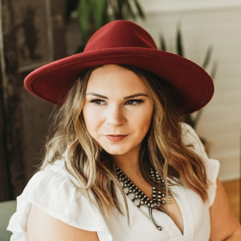 Headed West Faux Felt Rancher Hat with Black Band in Maroon