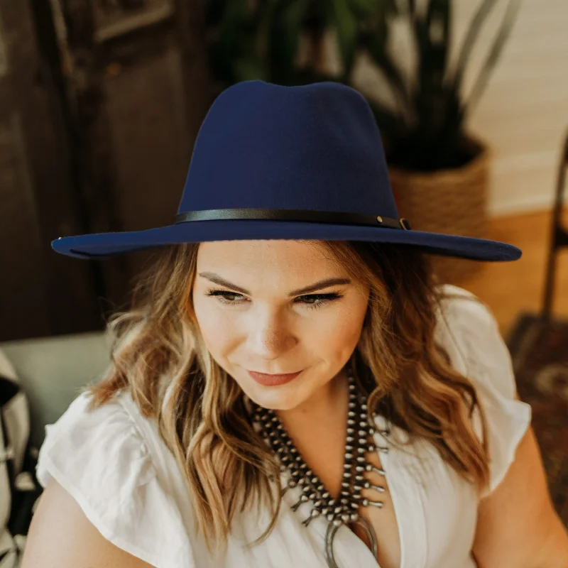 Headed West Faux Felt Rancher Hat with Black Band in Navy