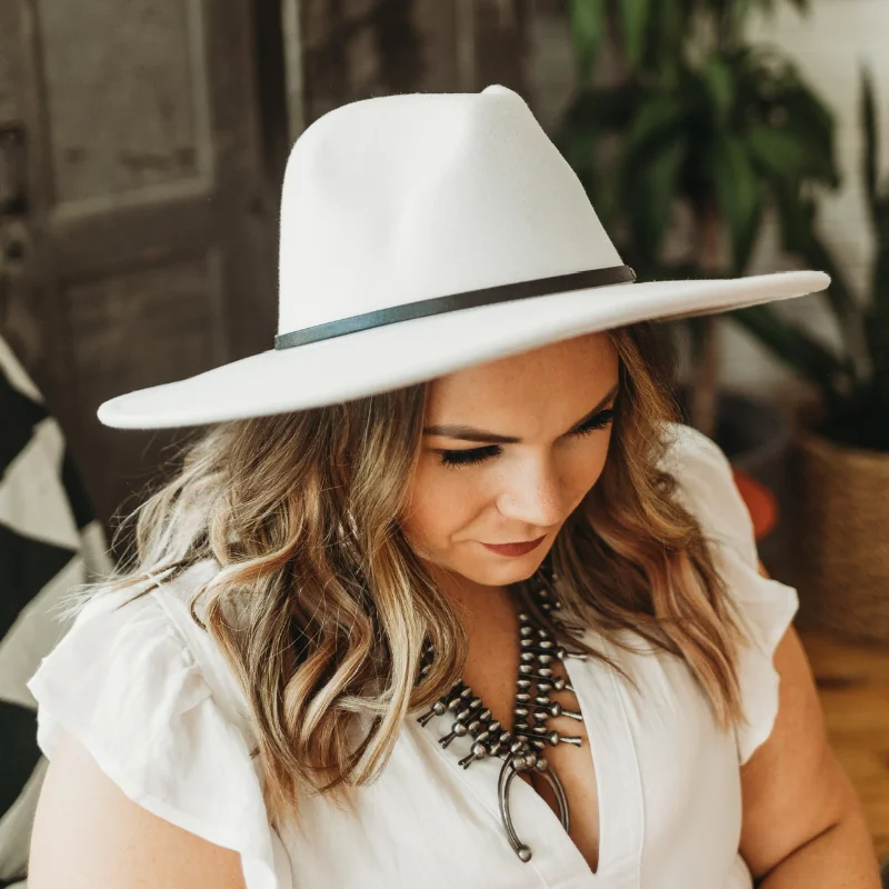 Headed West Faux Felt Rancher Hat with Black Band in White