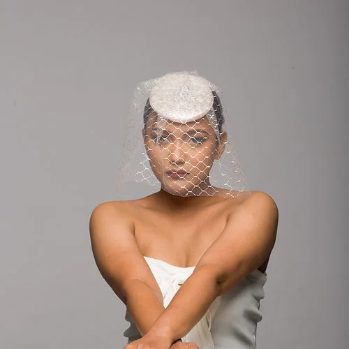 Vivienne- Ivory and gold lurex veiled bridal headpiece