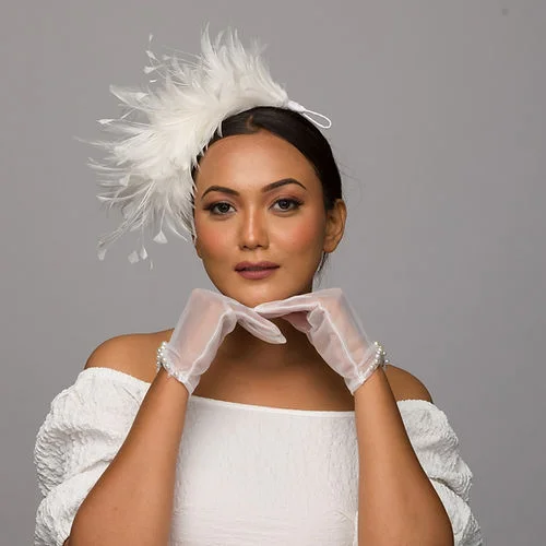 Daffodil- Ivory bridal feather accessory head wear