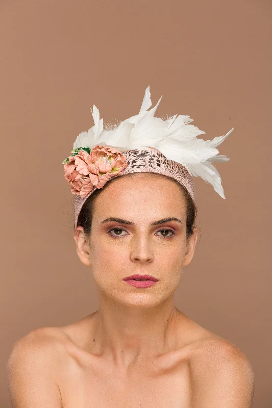 Blush Pink Fascinator With Leather Flowers (Johanna)