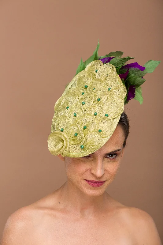 Green Fascinator With Turquiose Blue Feathers (Marcella)