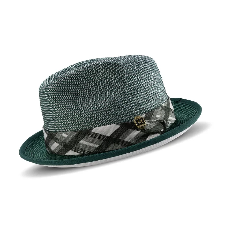 Montique Domino Effect Pinch Front Straw Trilby Hat