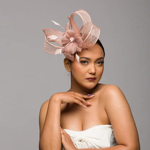 Dusky Pink Fascinator With Feather Flowers (Luca)