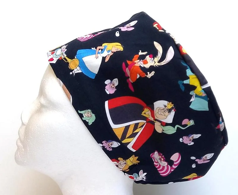 New - Alice in Wonderland Black Women's Basic Scrub Caps