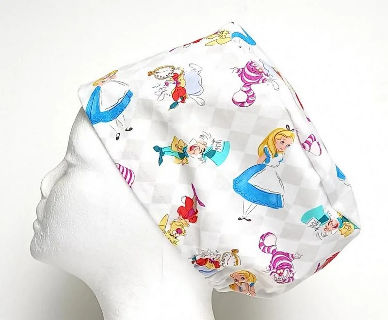 New - Alice in Wonderland White Women's Basic Scrub Caps