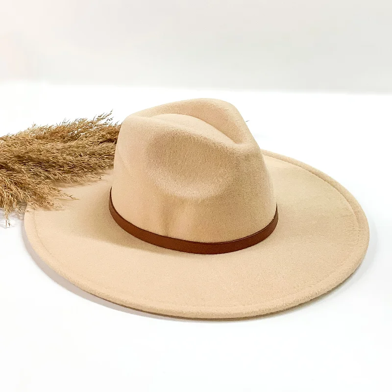 New In Town Rancher Faux Felt Hat with Brown Hat Band in Ivory