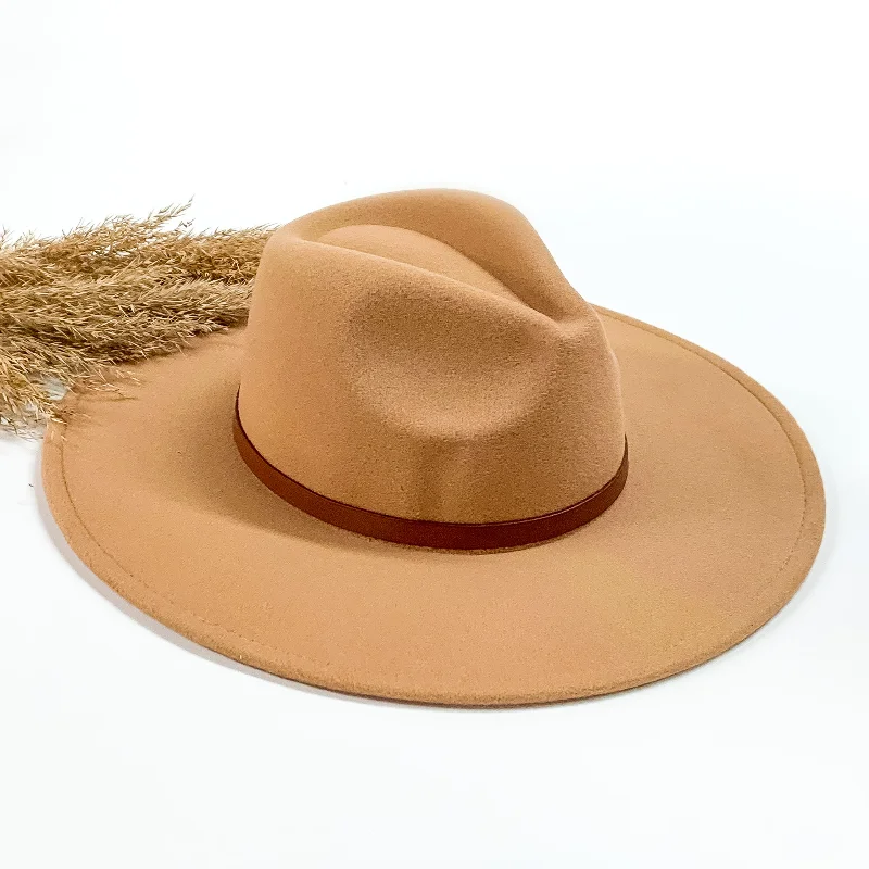 New In Town Rancher Faux Felt Hat with Brown Hat Band in Tan