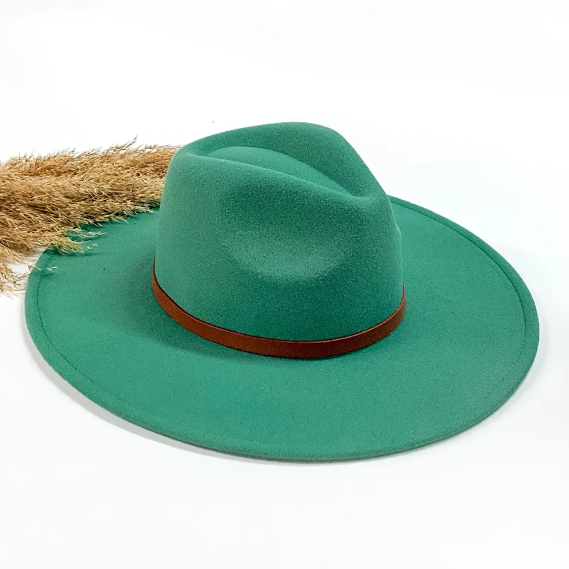 New In Town Rancher Faux Felt Hat with Brown Hat Band in Turquoise