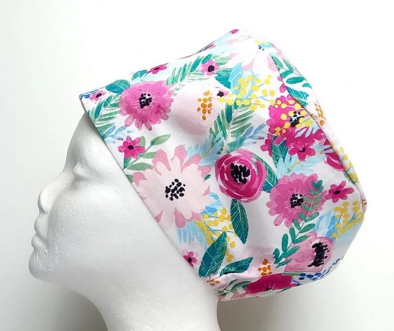 NEW - Pastel Painted Flowers Women's Basic Scrub Caps