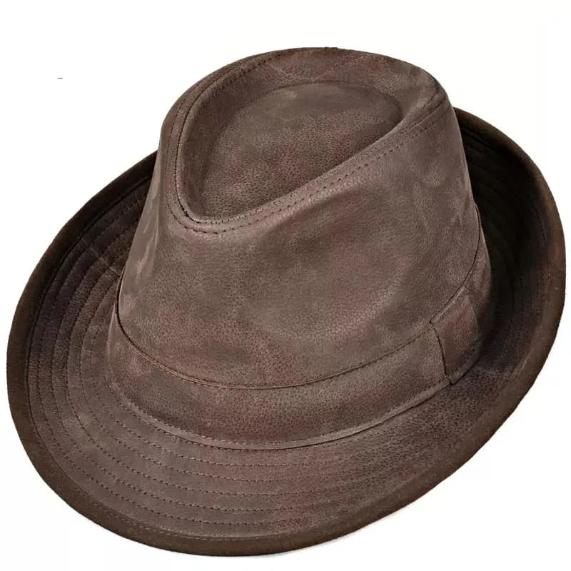 Nubuck Genuine Leather Trilby Hat