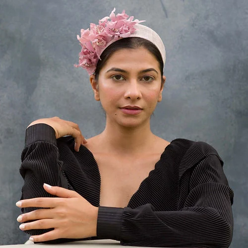 Pink headband fascinator with fabric flowers